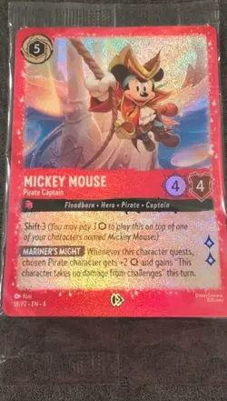 Disney Lorcana Mickey Mouse Pirate Captain Promo Glimmer Foil Card 18/P2, Sealed - Image 1