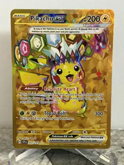 Pokemon TCG SV08 Surging Sparks Pikachu EX Hyper Rare Gold Holo Card 247/191 - Image 1