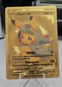 Pokemon Pikachu V 585hp Gold Foil Fan Art Collector Card TCG - Image 1