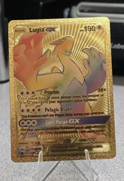 Pokemon Lugia GX 190hp Gold Foil Fan Art Collector Card TCG Rainbow - Image 1