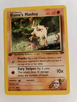 1st Edition Blaine's Mankey 63/132 - Gym Challenge - Common - Pokemon - NM - Image 1