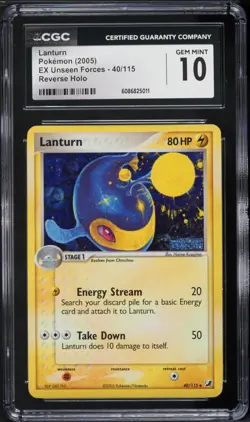 2005 POKEMON EX UNSEEN FORCES LANTURN REVERSE HOLO 40/115 CGC 10 GEM MINT - Image 1