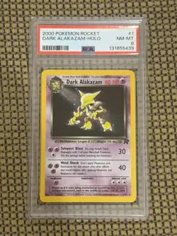 2000 POKEMON ROCKET #1 DARK ALAKAZAM-HOLO PSA 8 - Image 1