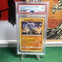 Pokemon TCG Cubone Hidden Fates PSA 9 37/68 2019 English Regular Common - Image 1