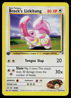 Pokemon Card - Brock's Lickitung Gym Heroes 41/132 1st Edition Uncommon - Image 1
