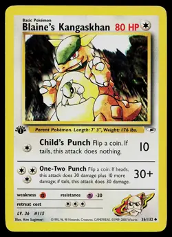 Pokemon Card - Blaine's Kangaskhan Gym Heroes 36/132 1st Edition Uncommon - Image 1