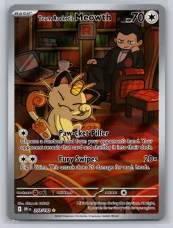 Team Rocket's Meowth 203/182 Illustration Rare Destined Rivals Pokemon Holo NM - Image 1