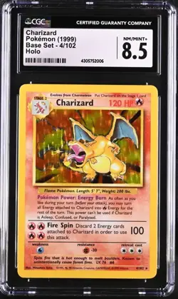 1999 POKEMON BASE SET WOTC HOLO #4 CHARIZARD CGC NM/MINT+ 8.5 - Image 1