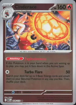 Cinderace 028/132 Rare Mega Evolution Pokemon Reverse Holo Near Mint - Image 1