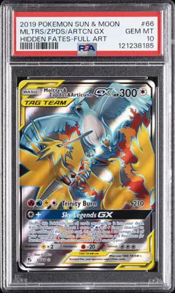 POKEMON SUN & MOON HIDDEN FATES FULL ART/MOLTRES & ZAPDOS & ARTICUNO GX PSA 10 - Image 1