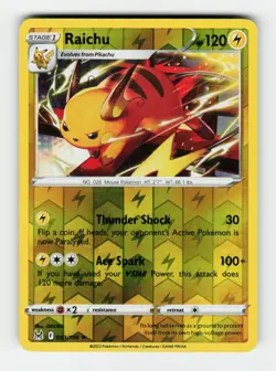 Raichu SWSH11: Lost Origin 053/196 Pokemon Rare Reverse Holofoil NM - Image 1