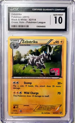 2011 Pokemon Zebstrika Holo 42/114 Black & White Pokemon League CGC 10 GEM MINT - Image 1