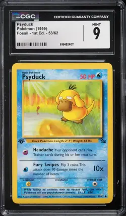 1999 Pokemon Fossil 1st Edition Psyduck #53 CGC 9 MINT - Image 1