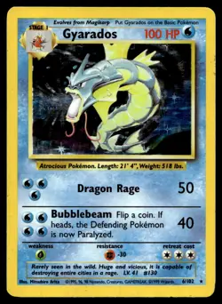 Gyarados 6/102 Holo Holo Rare Base Set Unlimited Pokemon Holo Heavily Played - Image 1