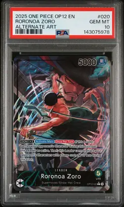 2025 ONE PIECE OP12-LEGACY OF THE MASTER ALTERNATE ART #020 RORONOA ZORO PSA 10 - Image 1