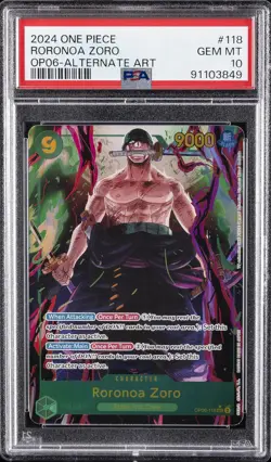 2024 ONE PIECE OP06-WINGS OF THE CAPTAIN ALTERNATE ART #118 RORONOA ZORO PSA 10 - Image 1