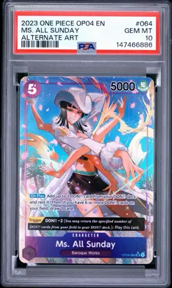 2023 ONE PIECE OP04-KINGDOMS OF INTRIGUE ALTERNATE ART MS. ALL SUNDAY PSA 10 - Image 1