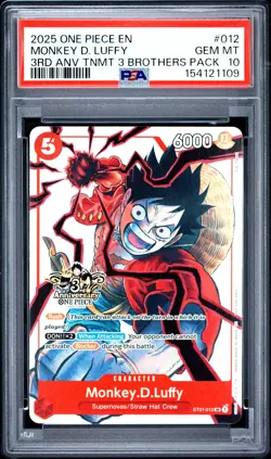 2025 One Piece 3RD Anniversary Tournament Pack Monkey D. Luffy PSA 10 #012 - Image 1