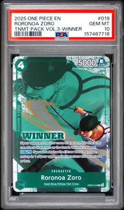 2025 ONE PIECE TOURNAMENT PACK VOL.3 WINNER #019 RORONOA ZORO PSA 10 - Image 1