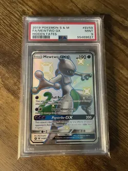 2019 Pokemon SM Hidden Fates Mewtwo GX #SV59/SV94 PSA 9 - Image 1