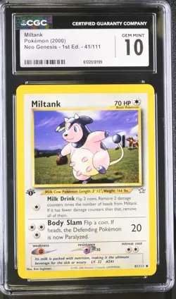 CGC GEM MINT 10 Miltank 41/111 Neo Genesis 1st Edition Pokemon (2000) - Image 1