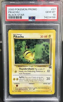 Pokemon TCG 2000 WotC Promo Pikachu Black Star #27 English PSA 10 - Image 1