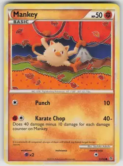 Mankey 53/95 Common HGSS Unleashed Pokemon Moderately Played - Image 1