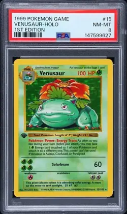 1999 POKEMON BASE SET 1ST EDITION #15 VENUSAUR-HOLO PSA 8 NEW CERT - Image 1