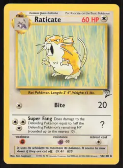 Pokemon TCG Base Set 2 #58/130 Raticate NM - Image 1