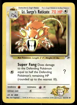 Pokemon TCG Gym Heroes #051/132 Lt. Surge's Raticate MP - Image 1
