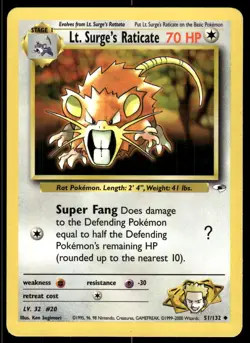 Pokemon TCG Gym Heroes #051/132 Lt. Surge's Raticate MP - Image 1