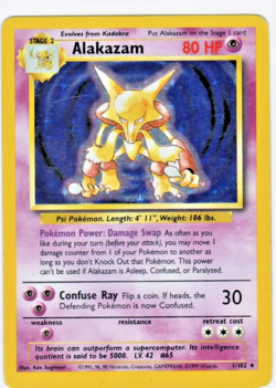 Pokemon TCG Base Set Alakazam 001/102 Holo Rare Stage 2 80 HP - Image 1