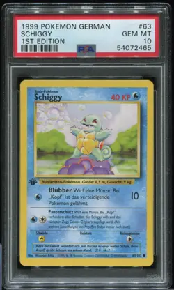 Shiggy / Squirtle #63 PSA 10 German 1st Edition 1999 Pokemon Base Set #2932 - Image 1