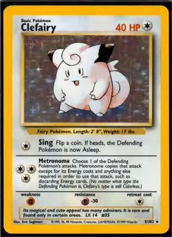 Clefairy 5/102 Rare Base Set Unlimited Pokemon Holo LP - Image 1