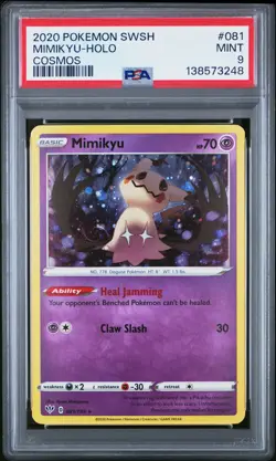 2020 POKEMON SWORD & SHIELD DARKNESS ABLAZE COSMOS #081 MIMIKYU-HOLO PSA 9 - Image 1