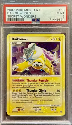 2007 POKEMON DIAMOND & PEARL SECRET WONDERS #16 RAIKOU PSA 9 HOLO BLEED & SWIRLS - Image 2