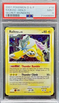 2007 POKEMON DIAMOND & PEARL SECRET WONDERS #16 RAIKOU PSA 9 HOLO BLEED & SWIRLS - Image 4