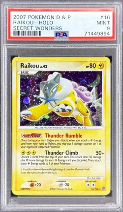 2007 POKEMON DIAMOND & PEARL SECRET WONDERS #16 RAIKOU PSA 9 HOLO BLEED & SWIRLS - Image 5