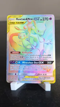 2019 Rainbow Tag Team Mewtwo & Mew GX 242/236 Sun & Moon Pokemon Card Sleeve - Image 1