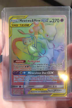 2019 Rainbow Tag Team Mewtwo & Mew GX 242/236 Sun & Moon Pokemon Card Sleeve - Image 2