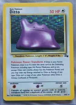 Pokemon TCG Ditto Fossil, Holo Rare, Unlimited, Vintage Card 3/62. LP. - Image 1