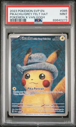 2023 Pokemon Pikachu Van Gogh Grey Felt Hat Promo SVP EN #085 PSA 9 MINT - Image 1