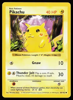 Pikachu (Red Cheeks) 58/102 Common Base Set Shadowless Pokemon Card - Image 1