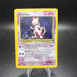 Pokemon Mewtwo 10/130 Base Set 2 Holo DMG Vintage Pokemon Card - Image 1