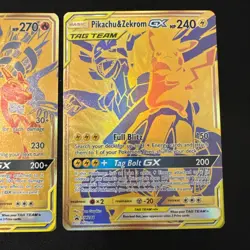 Pokemon TCG Reshiram & Charizard GX SM248, Pikachu & Zekrom GX SM247 Tag Team NM - Image 5