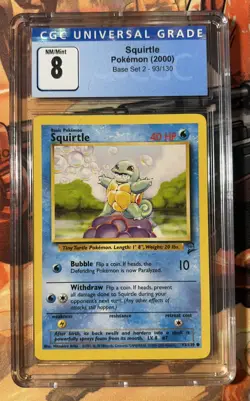 Pokemon Squirtle 093/130 Base Set 2 Regular Common 40 HP English 2000 CGC 8 - Image 1