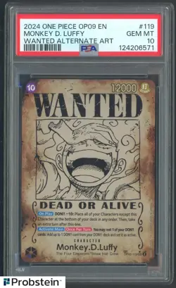 2024 One Piece Monkey D Luffy OP09 EN Wanted Alternate Art PSA 10 GEM MINT - Image 1