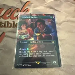 Delighted Halfling (Borderless) Universes Beyond: TLOR #0402 Foil Pre-Release! - Image 1