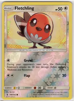 Fletchling 109/145 Common Guardians Rising Pokemon Reverse Holo Near Mint - Image 1