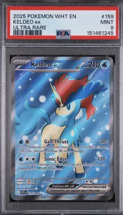 2025 Pokemon WHITE FLARE Keldeo ex 159/086 Ultra Rare PSA 9 MINT - Image 1